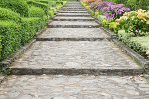 photo flagstone walkway greenery on both sides